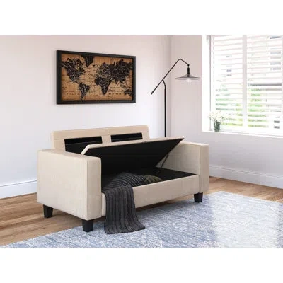 Serta Palisades 61" Track Arm Fabric Loveseat With Storage In Soft Beige