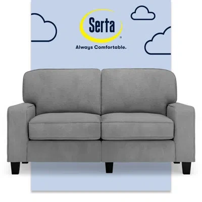 Serta Palisades 61" Track Arm Sofa, Easy Care Fabric, Soft Pillow Back, Pocket Coil Seat Cushions In Glacial Gray Microsuede
