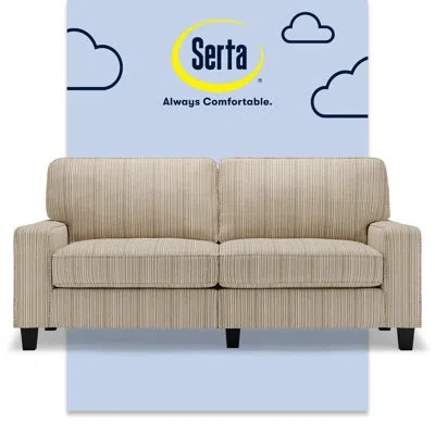 Serta Palisades 73" Track Arm Sofa, Easy Care Fabric, Soft Pillow Back, Pocket Coil Seat Cushions In Flagstone Beige Microsuede