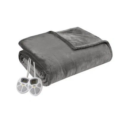Serta Plush Heated Blanket In Dark Gray