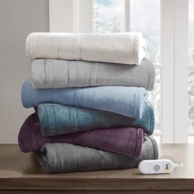 Serta Plush Heated Throw In Dark Gray