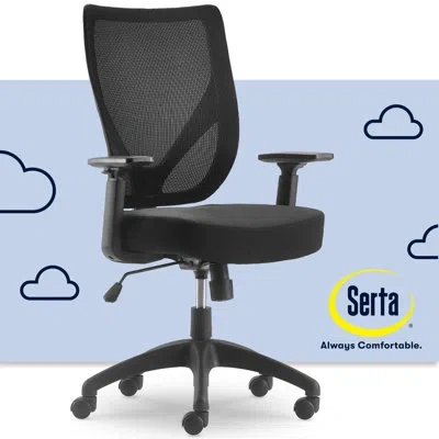 Serta Production Ergonomic Mid-back Mesh Office Chair, Adjustable Armrests, Swivel Nylon Base In Black