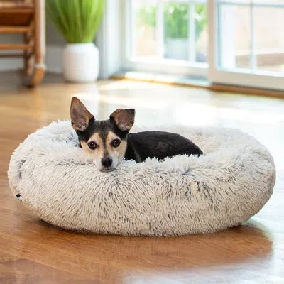 Serta Round Long Pile Pet Bed In Brown