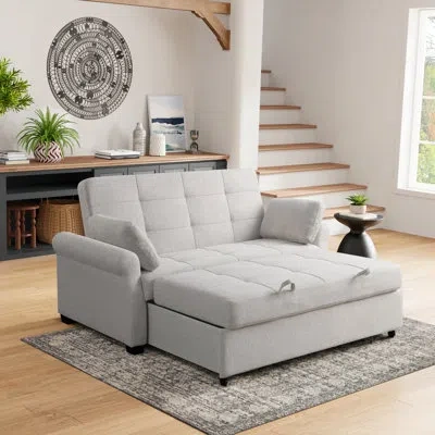 Serta Sabrina 73" Queen Rolled Arm Tufted Back Convertible Sleeper Sofa With Cushions In Oatmeal Microfiber