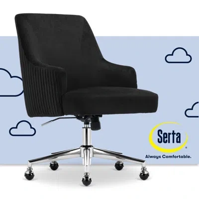 Serta Scarlett Mid-back Desk Chair, Pleated Velvet Fabric, Pocket Coil Cushion, Swivel Metal Base In Silver,black