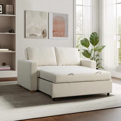 Serta Trinity 66.1" Full Size Convertible Loveseat, Dream Coil Comfort, Easy Assembly In Ivory Boucle