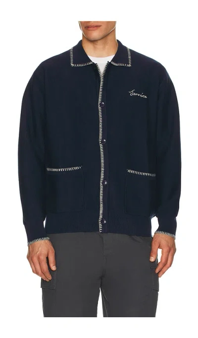 Service Works Blanket Stitch Cardigan In Blue