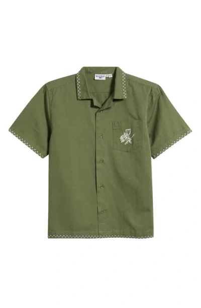 Service Works Border Embroidered Short Sleeve Button-up Shirt In Green
