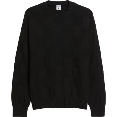 Service Works Check Knit Cotton Crewneck Sweater In Black