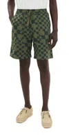 Service Works Drill Printed Chef Shorts Olive Checker In Olive Checker