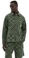 Service Works Organic Cotton Drill Printed Front Of House Jacket In Olive Checker