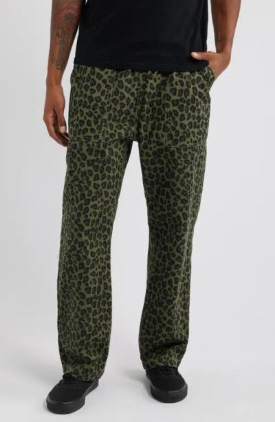 Service Works Leopard Print Cotton Canvas Chef Pants In Green