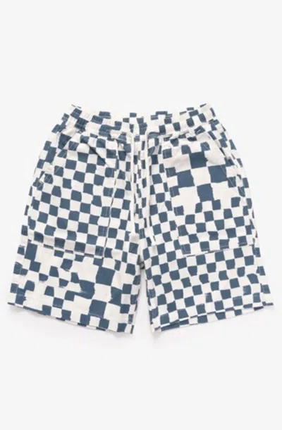 Service Works Men's Drill Printed Chef Shorts In Teal Checker In Green