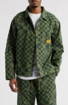 Service Works Organic Cotton Drill Printed Front Of House Jacket In Olive Checker