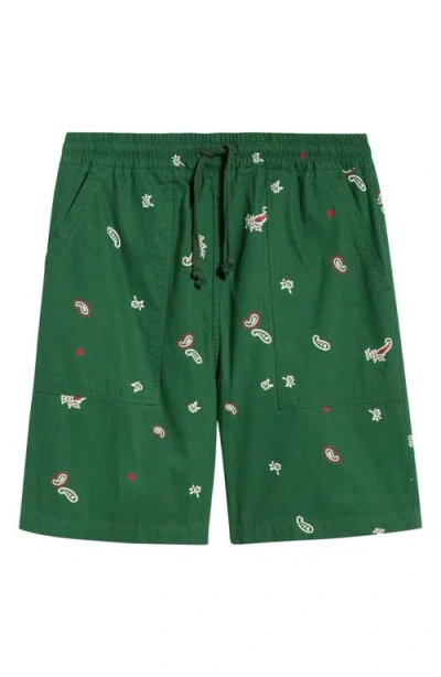 Service Works Paisley Organic Cotton Poplin Drawstring Chef Shorts In Green