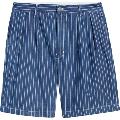 Service Works Part Timer Organic Cotton Pinstripe Shorts In Blue