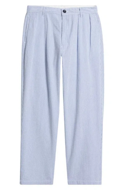 Service Works Part Timer Organic Cotton Seersucker Pants In Blue