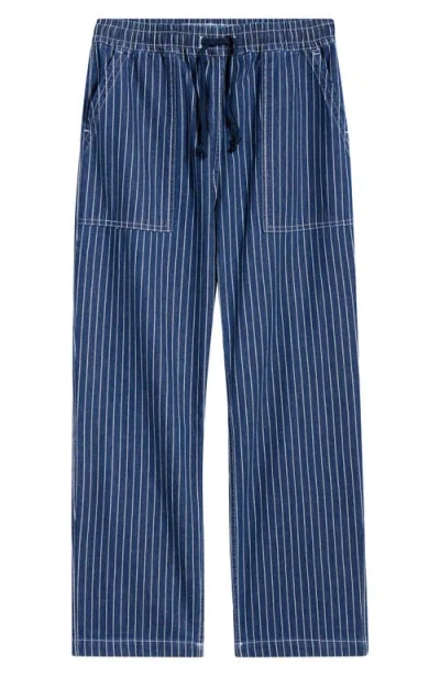 Service Works Pinstripe Denim Drawstring Chef Pants In Blue