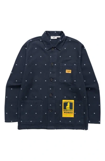 Service Works Polka Dot Cotton Canvas Button-up Chore Coat In Multi
