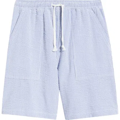 Service Works Seersucker Organic Cotton Poplin Drawstring Chef Shorts In Blue