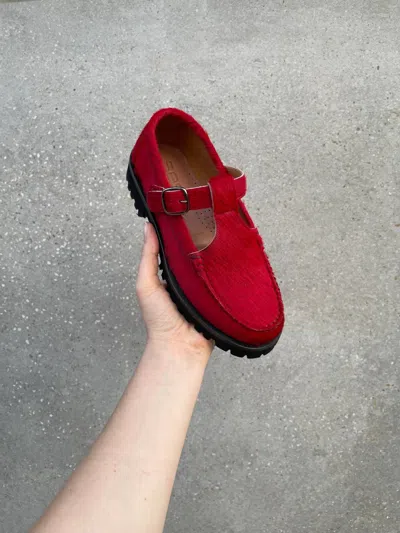 Sesa Footwear Women's Providence Hairy Calfskin T-strap Loafer In Raspberry In Multi