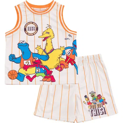 Sesame Street Babies' ® 2-piece Basketball Jersey And Shorts Set In Orange Stripe