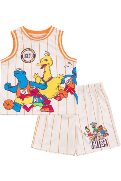 Sesame Street Kids' ® 2-piece Basketball Jersey And Shorts Set In Orange Stripe