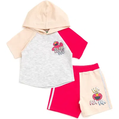 Sesame Street Babies' ® 2-piece Hooded Tee And Shorts Set In Oatmeal Red Elmo