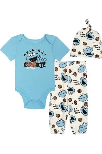 Sesame Street Babies' ® 3-piece Bodysuit Pants And Hat Set In Cookie Monster Blue