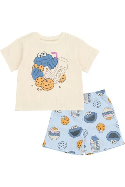 Sesame Street Babies' ® Cookie Monster Boys' T-shirt And Waffle Shorts Set In Ivory Blue Cookie
