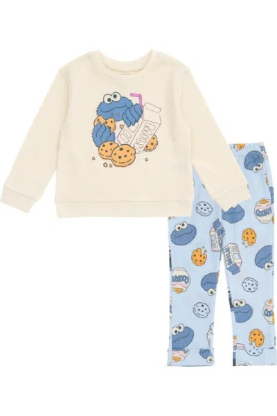 Sesame Street Babies' ® Cookie Monster Sweatshirt And Waffle Pants Set In Blue Cookie Monster