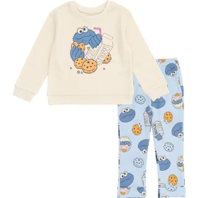 Sesame Street Kids' ® Cookie Monster Sweatshirt And Waffle Pants Set In Blue Cookie Monster