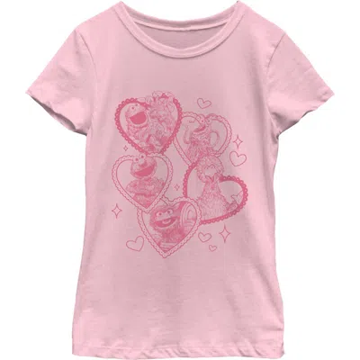 Sesame Street Kids' ® Girl's  Heart Framed Characters  Graphic T-shirt In Pink