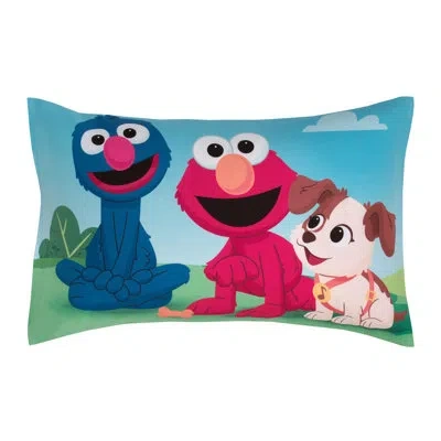 Sesame Street Nojo  Furry Friends Elmo And Puppy 4 Piece Toddler Bedding Set In Blue;brown;red