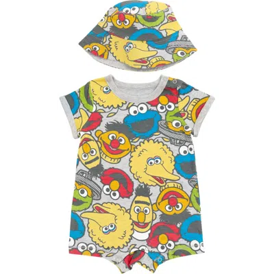 Sesame Street Babies' ® One Piece Romper And Hat Set In Light Grey Heather