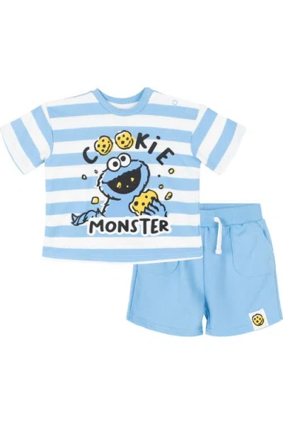 Sesame Street Babies' ® T-shirt And French Terry Shorts Set In Cookie Monster Stripe
