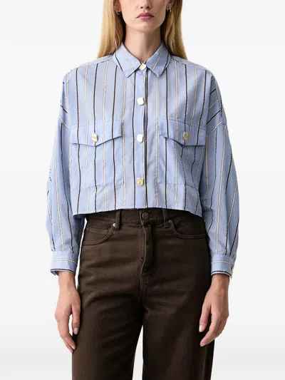 Sessun Balanca Vertical-stripe Cropped Shirt In Blue