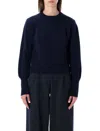 Sessun Cropped Jumper In Stocking Stitch Knit In Blue
