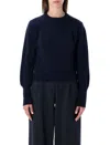 Sessun Cropped Jumper In Stocking Stitch Knit In Blue