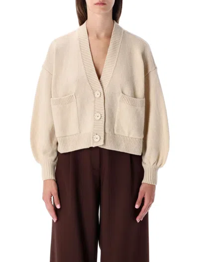 SESSUN SESSUN BEIGE CROPPED WOOL CARDIGAN WITH PATCH POCKETS