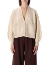 Sessun Beige Cropped Wool Cardigan With Patch Pockets In Neutral
