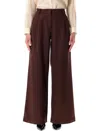 Sessun Brown Wide-leg Trousers In Broken Twill In Burgundy