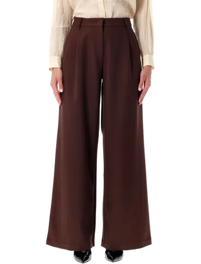 SESSUN SESSUN BROWN WIDE-LEG TROUSERS IN BROKEN TWILL