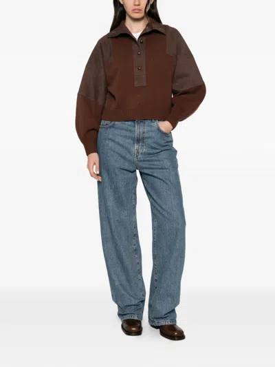 Sessun Button-up Panelled Sweater In Brown