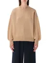 Sessun Camel Wool Knit Sweater With Balloon Sleeves In Neutral