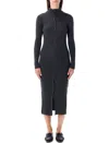 Sessun Charcoal Ribbed Knit Midi Dress With Buttons In Black