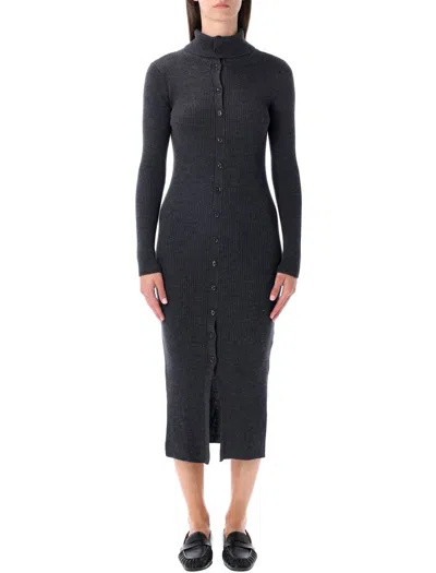 SESSUN SESSUN CHARCOAL RIBBED KNIT MIDI DRESS WITH BUTTONS