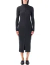 Sessun Charcoal Ribbed Knit Midi Dress With Buttons In Gray