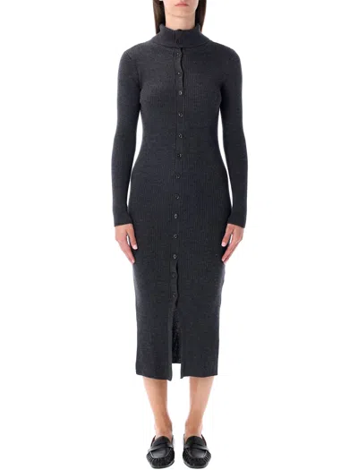 SESSUN CHARCOAL RIBBED KNIT MIDI DRESS WITH BUTTONS