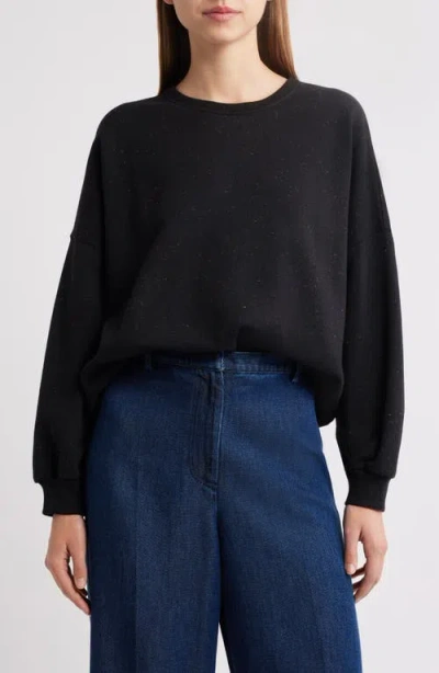Sessun Sessùn Chebbi Oversize Cotton & Linen Blend Mottled Fleece Sweater In Black Granit